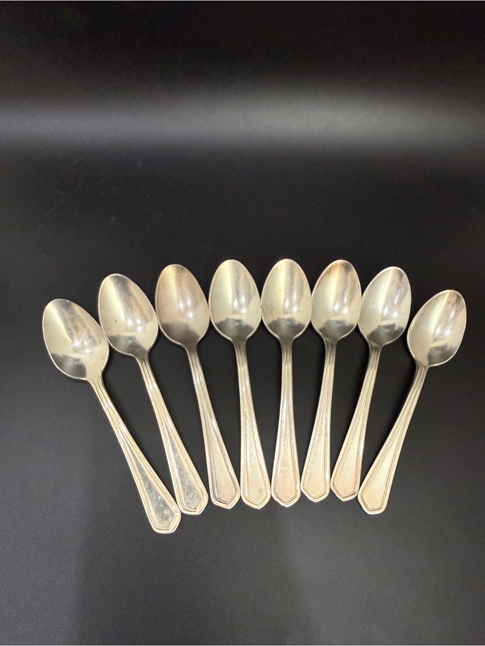 8pc Vintage AMSILCO International Silver Plated Plain Flared Handle 6” Teaspoons